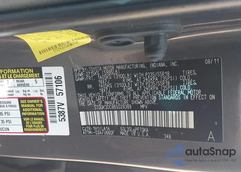 2011 Toyota Sienna Limited из США, поврежденный, VIN 5TDDK3DC8BS029389